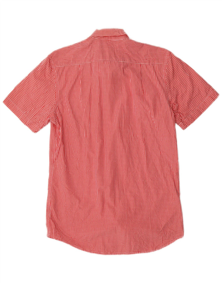 Camisa masculina Izod de manga curta pequena vermelha de algodão guingão