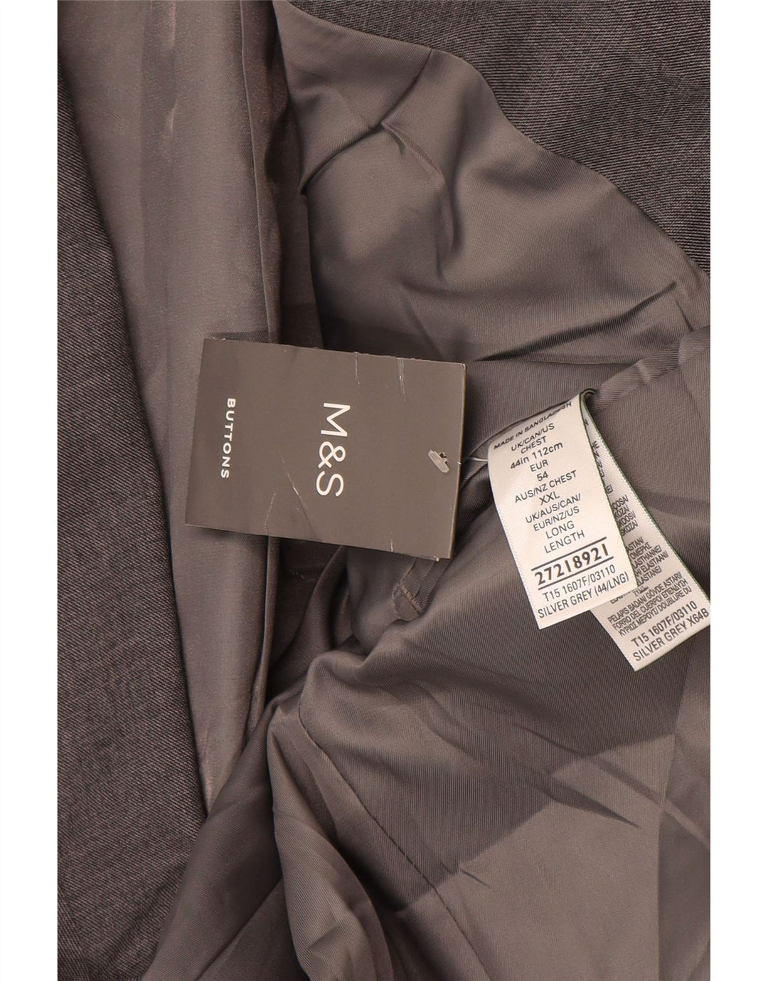 Jaqueta blazer masculina de 2 botões Marks & Spencer Reino Unido 44 XL cinza poliéster
