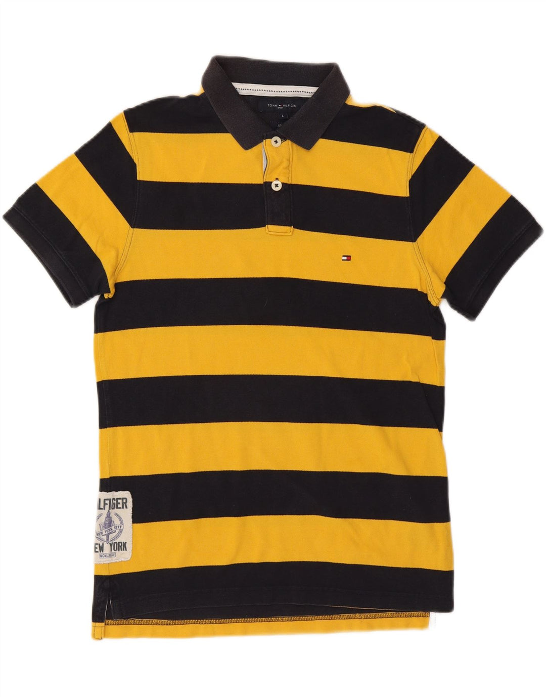 Camisa polo masculina TOMMY HILFIGER Slim Fit grande algodão listrado amarelo