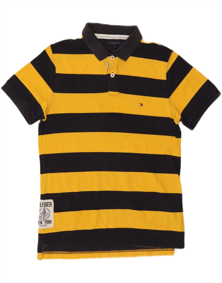 Camisa polo masculina TOMMY HILFIGER Slim Fit grande algodão listrado amarelo