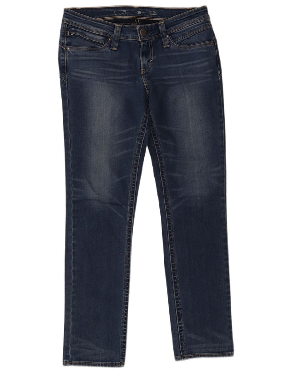 Jeans retos femininos de cintura baixa Levi's W29 L30 algodão azul