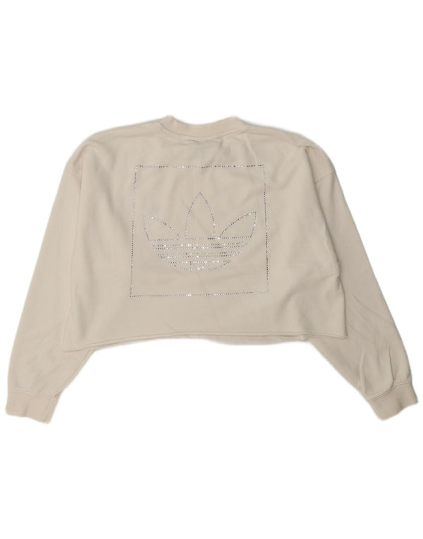 Adidas Womens Crop Graphic Oversized Moletom Jumper UK 6 XS Branco