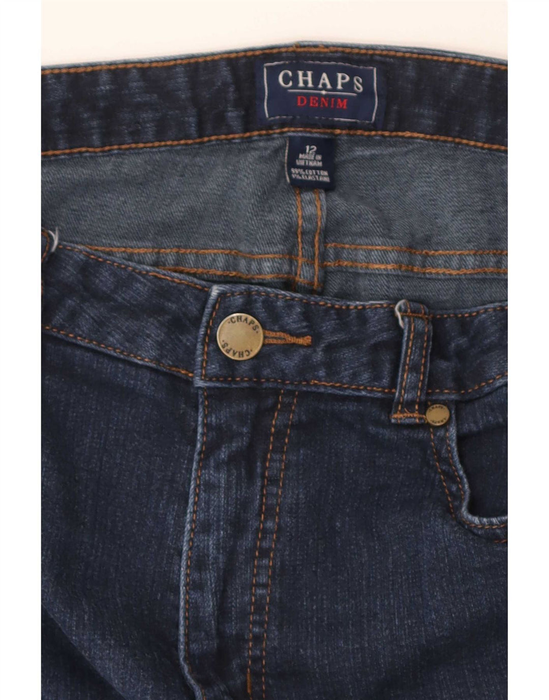 Calça jeans reta feminina Chaps US 12 grande W36 L32 azul marinho algodão