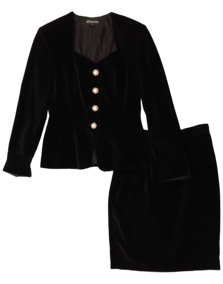 Conjunto de saia feminina superior de veludo com 4 botões e 2 peças IT 42 médio W28 preto