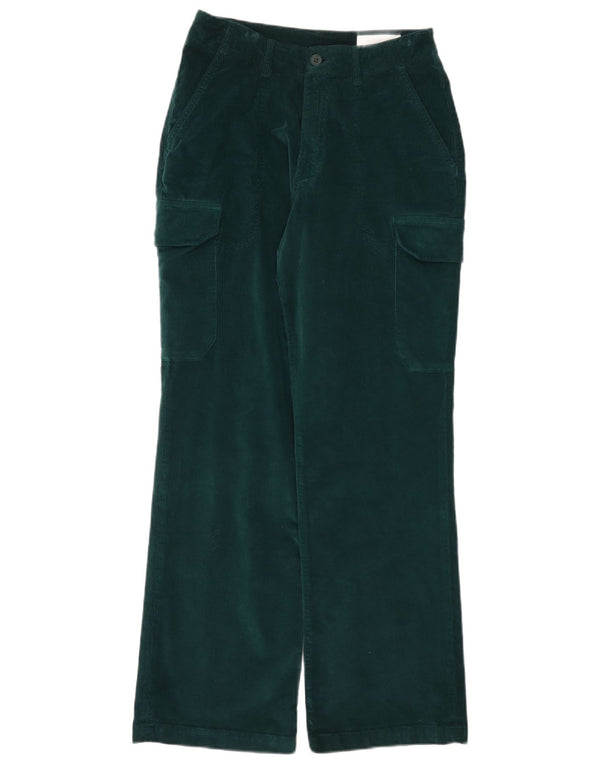 Calça feminina de veludo cotelê Reiko cintura alta W28 L30 algodão verde