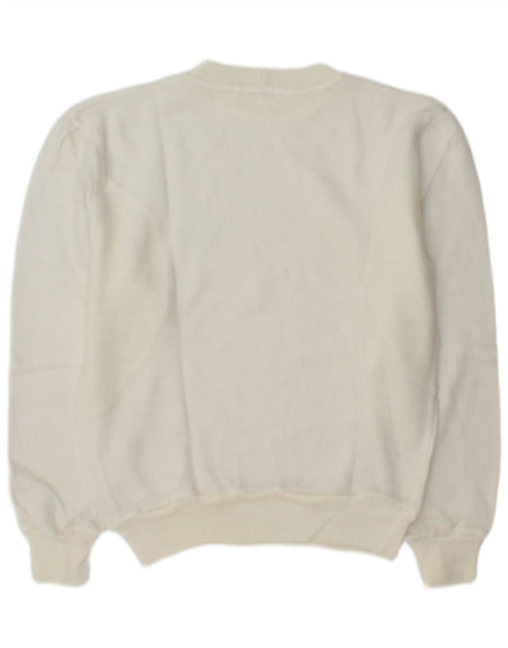 Suéter Vintage Feminino de Malha com Gola Redonda Reino Unido 14 Médio Branco