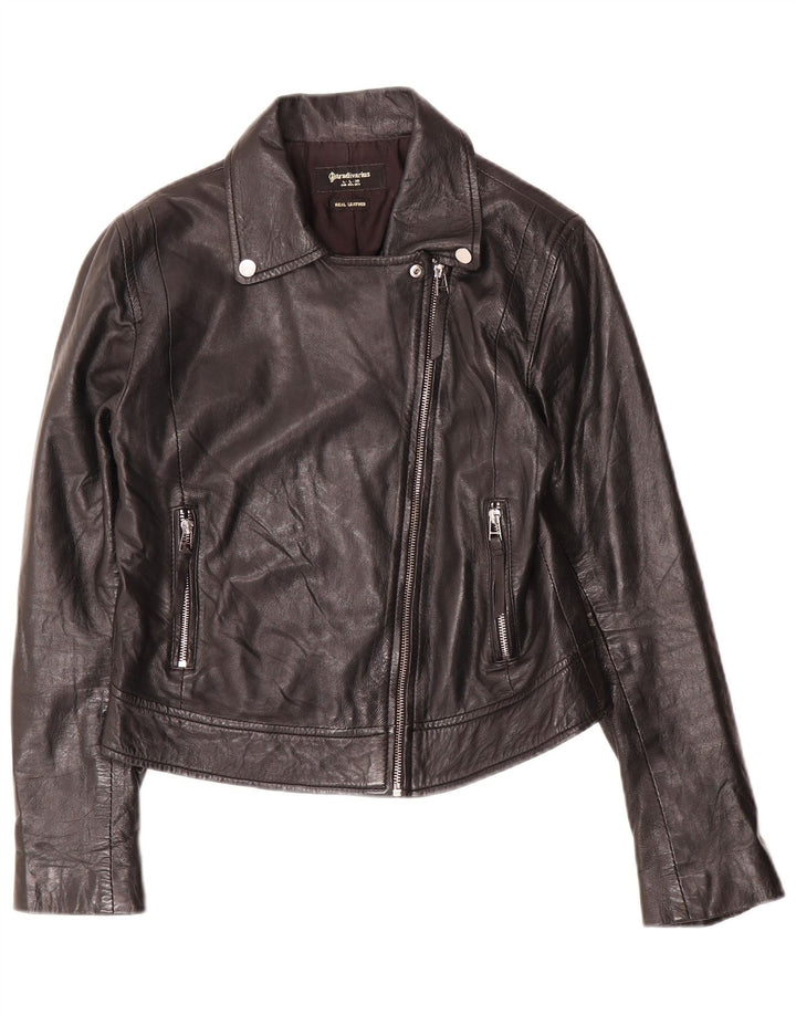 Jaqueta de couro feminina Stradivarius UK 14 grande couro preto