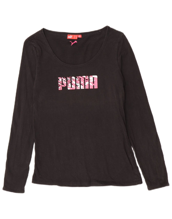 Puma Womens Graphic Top Long Sleeve UK 12 Medium Black