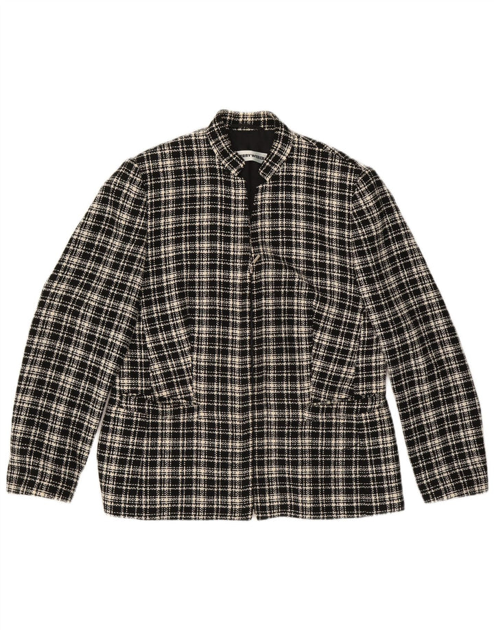 Jaqueta blazer feminina Gerry Weber Reino Unido 16 grande poliéster xadrez preto