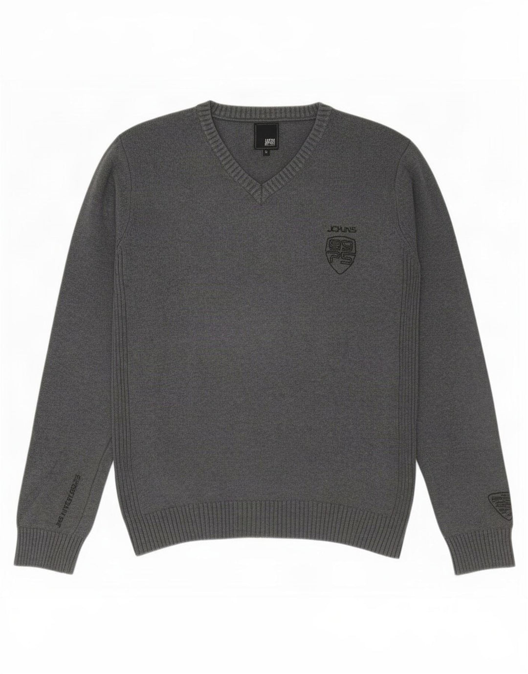 Suéter masculino Jack & Jones com decote em V de algodão cinza médio
