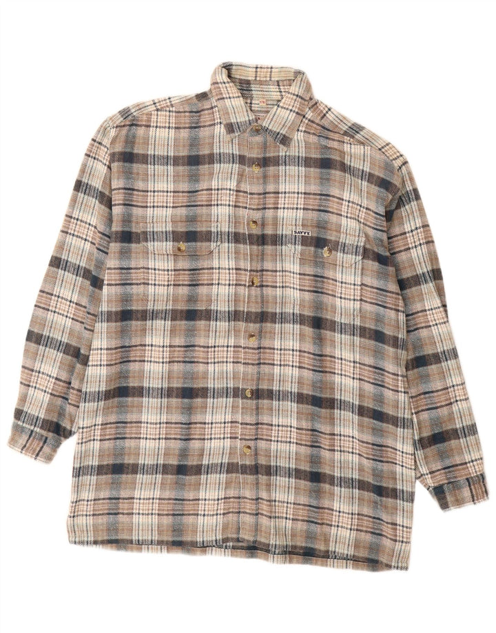 Camisa masculina de flanela SAVVY algodão xadrez cinza médio