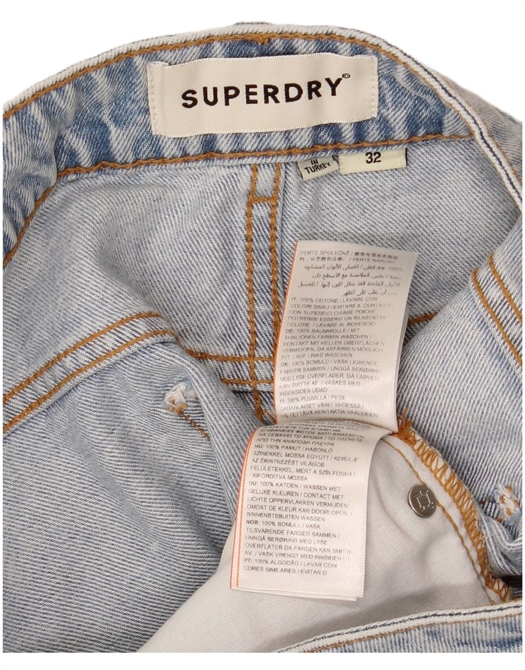 Shorts jeans feminino Superdry W32 grande algodão azul