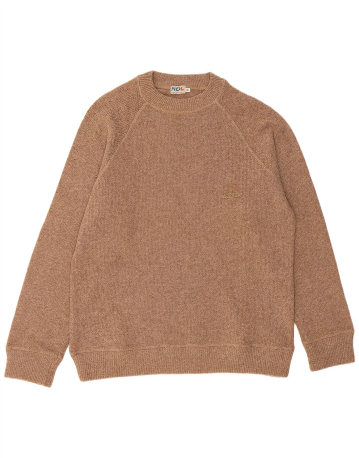Suéter vintage masculino com gola redonda, lã bege média