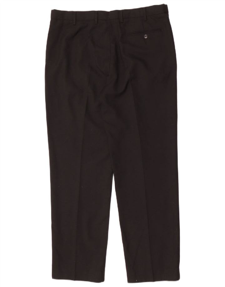 Calça masculina de ajuste regular Marks & Spencer W36 L31 lã preta