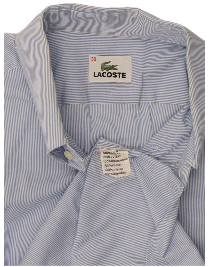 Lacoste Camisa masculina de manga curta tamanho 39 algodão risca de giz azul médio