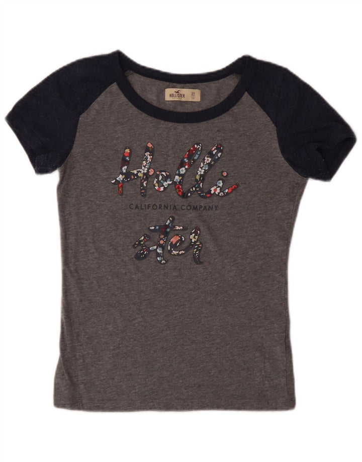 Camiseta feminina gráfica HOLLISTER UK 6 XS cinza colorblock algodão