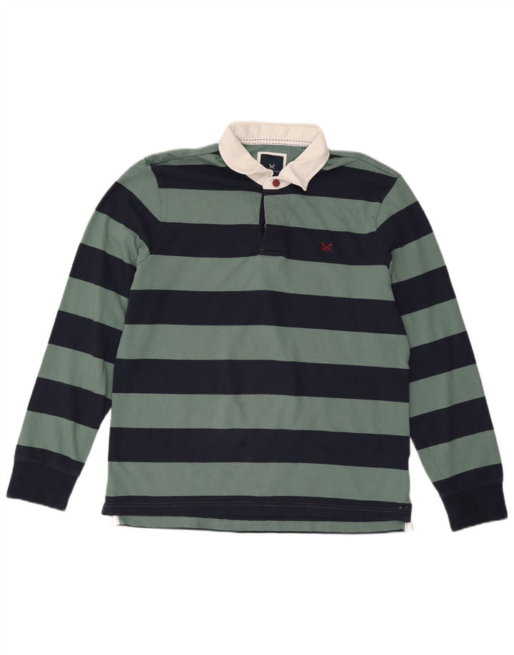 CREW CLOTHING Camisa polo masculina de manga comprida rugby grande listrada azul marinho