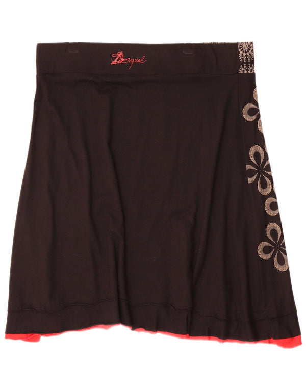 Saia feminina Desigual A-Line XL W34 algodão floral preto
