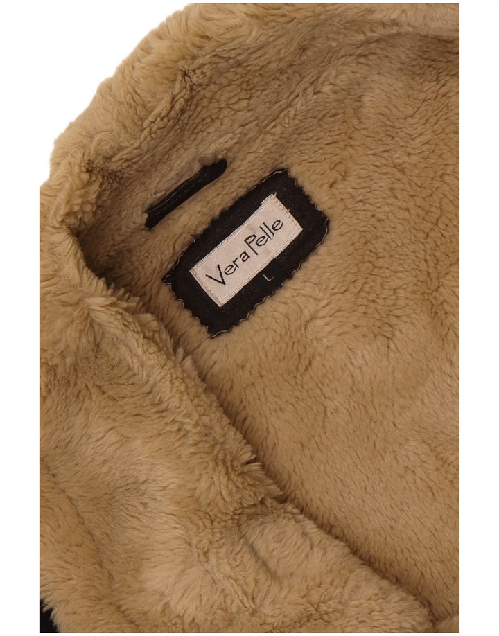 Jaqueta masculina vintage Shearling UK 40 grande couro marrom