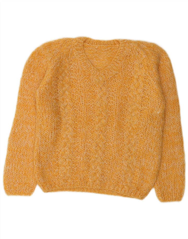 Suéter feminino vintage com decote em V Reino Unido 14 amarelo médio