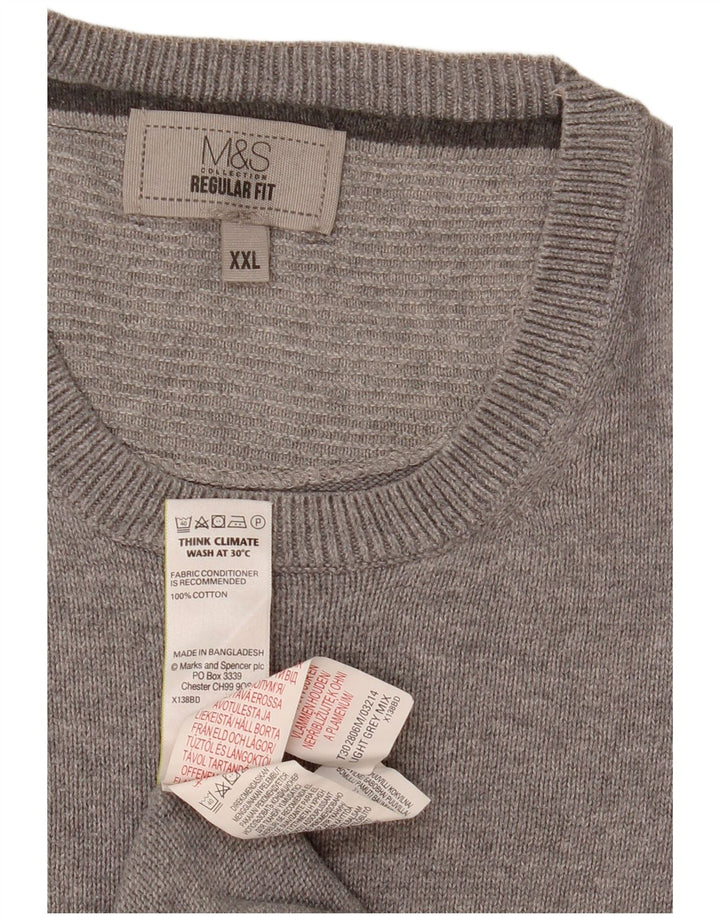 Suéter masculino Marks & Spencer de ajuste regular com gola redonda 2XL algodão cinza
