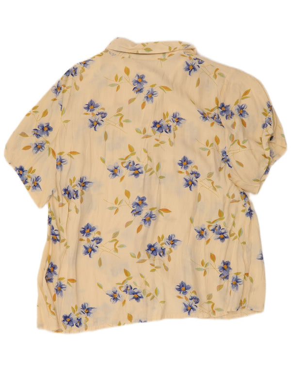 Vintage Womens Short Sleeve Shirt Blouse UK 14 Medium Off White Floral