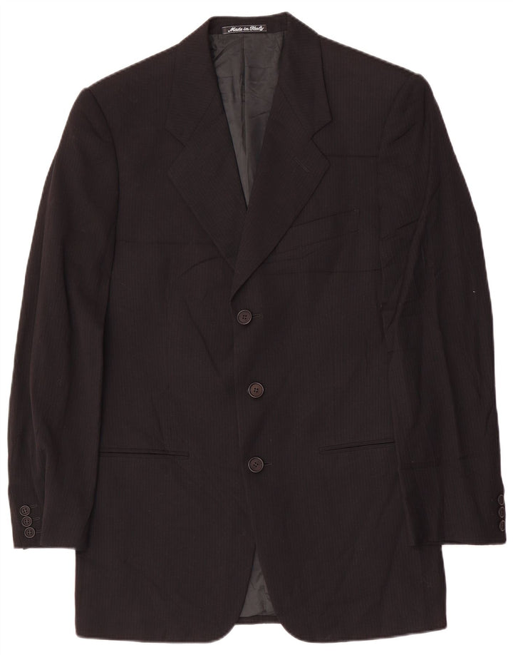 Jaqueta blazer masculina de 3 botões Giorgio Armani IT 46 pequena lã preta listrada