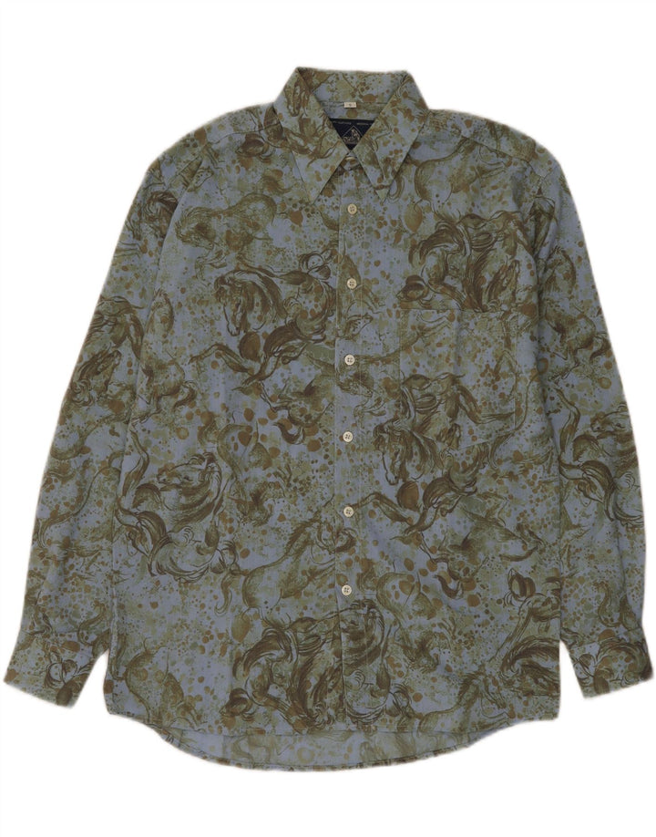 Camisa masculina vintage pequena verde animal estampa viscose