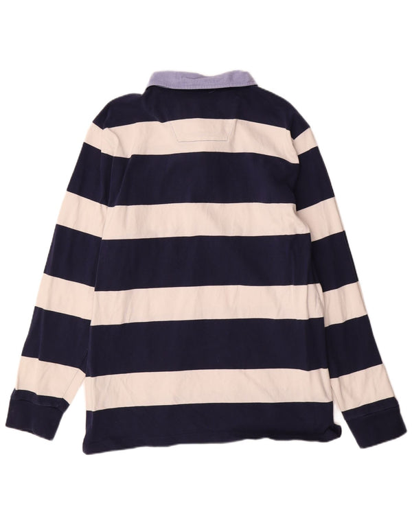 Camisa polo masculina de rugby de manga comprida 2XL listrada azul marinho da Crew Clothing