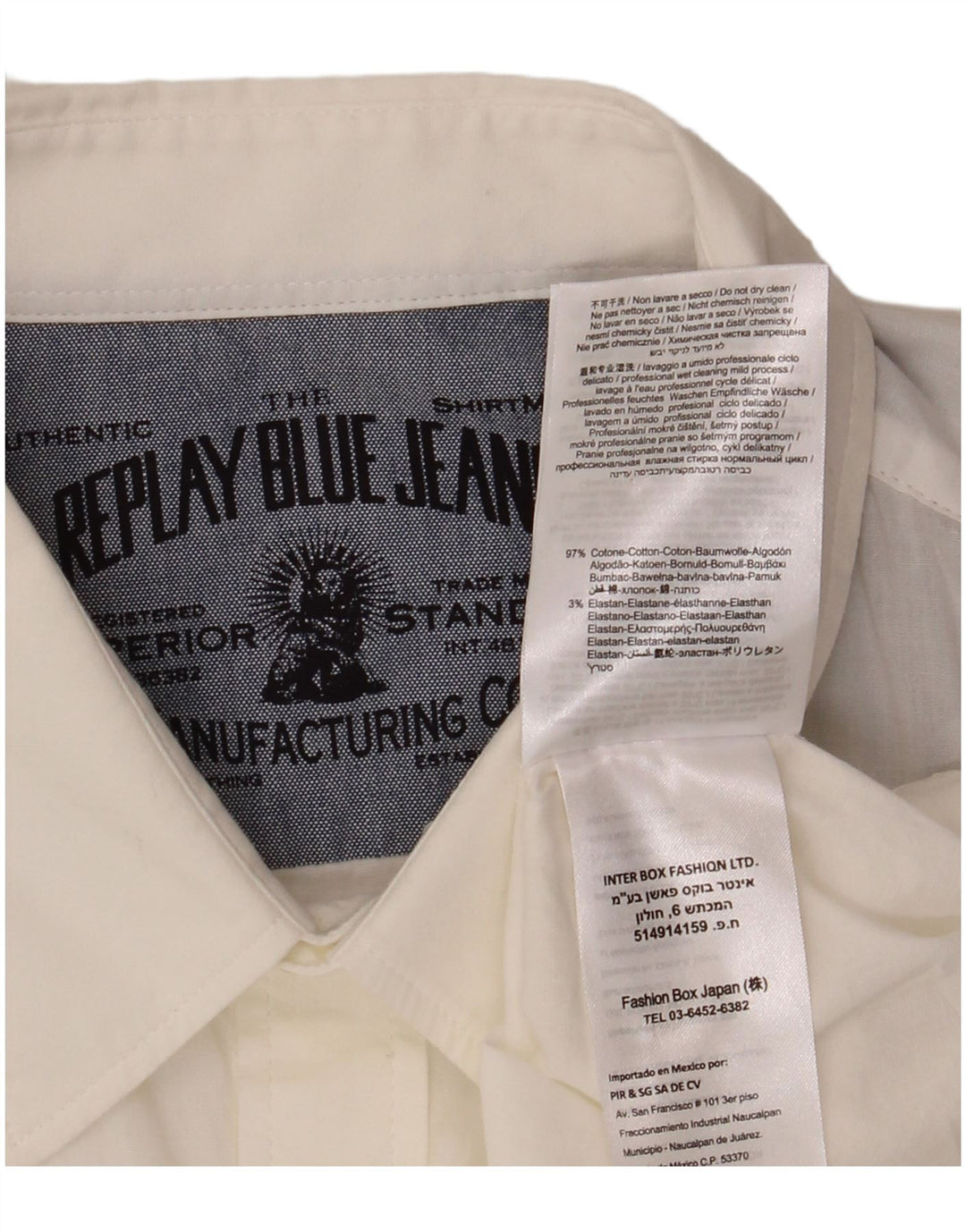 Camisa masculina REPLAY de algodão branco médio