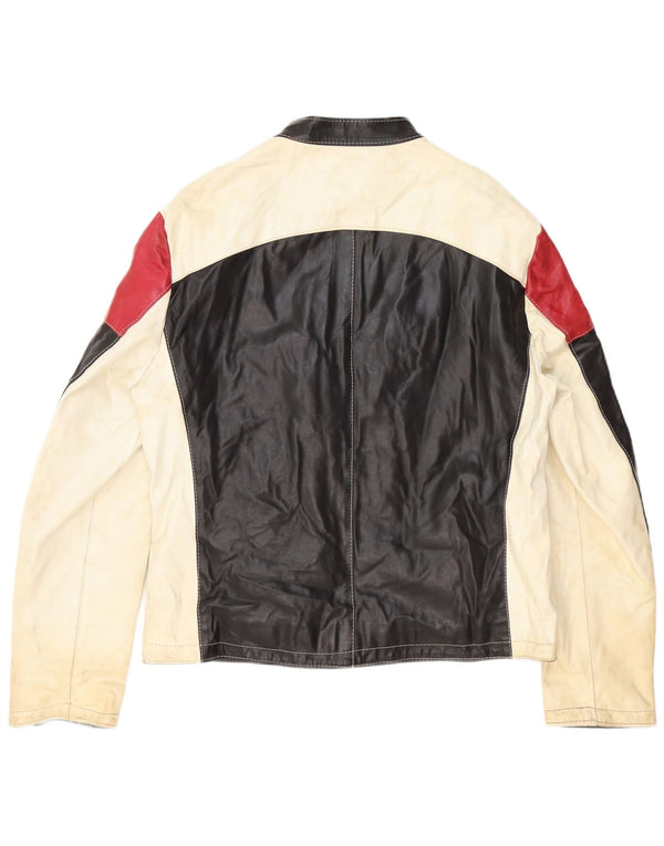 Jaqueta masculina vintage de couro Racer UK 42 XL preto colorblock