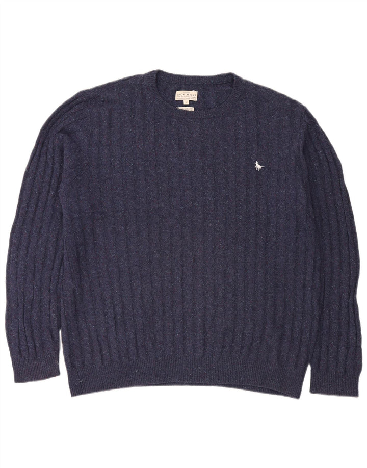 Suéter masculino JACK WILLS com gola redonda grande azul marinho manchado