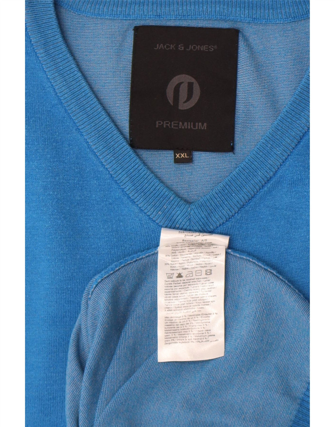 Suéter masculino Jack & Jones com decote em V 2XL azul acrílico
