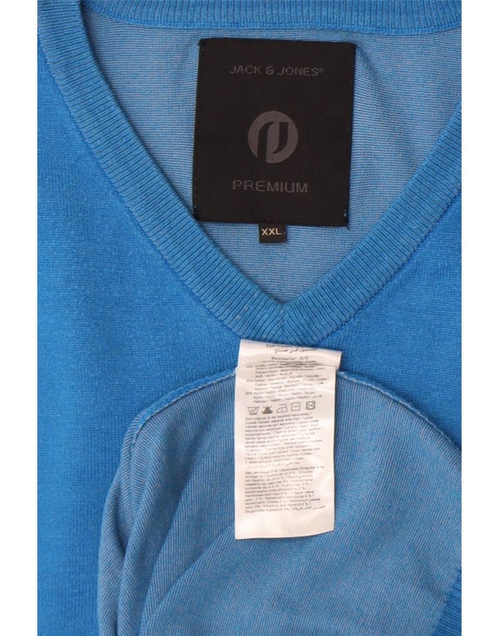 Suéter masculino Jack & Jones com decote em V 2XL azul acrílico