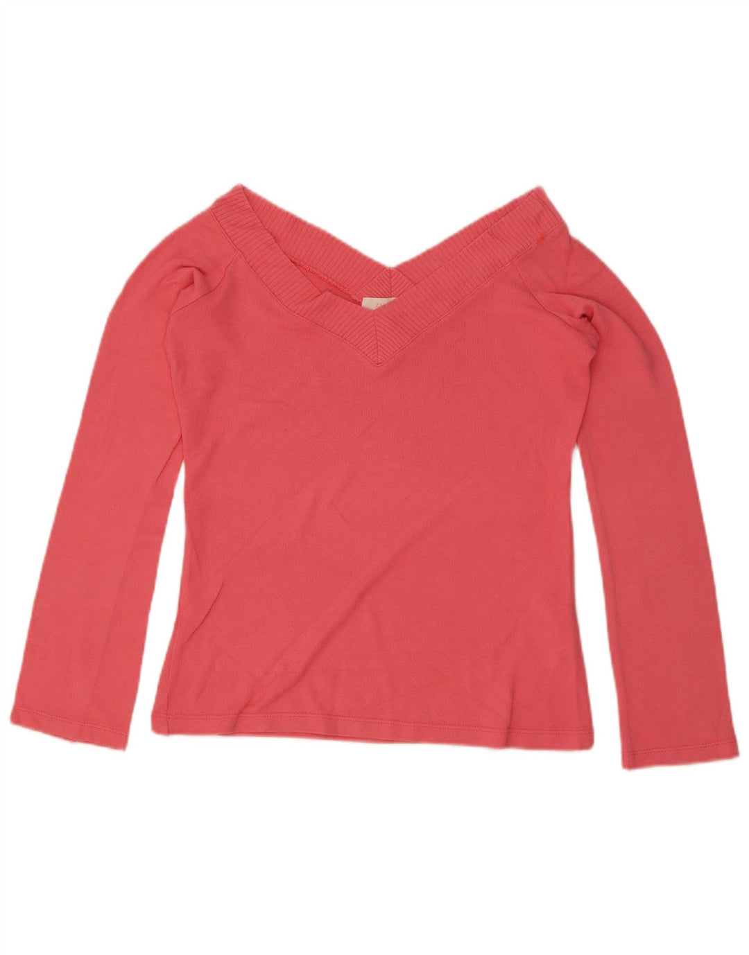 Top feminino Zara de manga comprida UK 12 grande viscose rosa