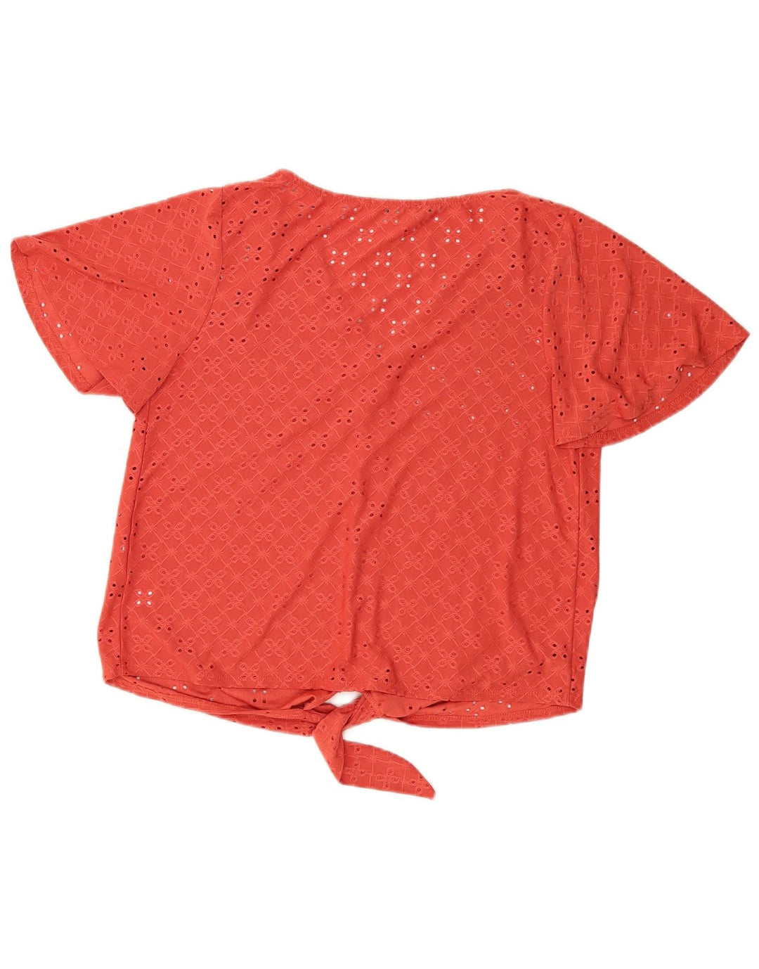 Blusa feminina Oasis com amarração frontal e manga curta Reino Unido 14 poliéster vermelho médio
