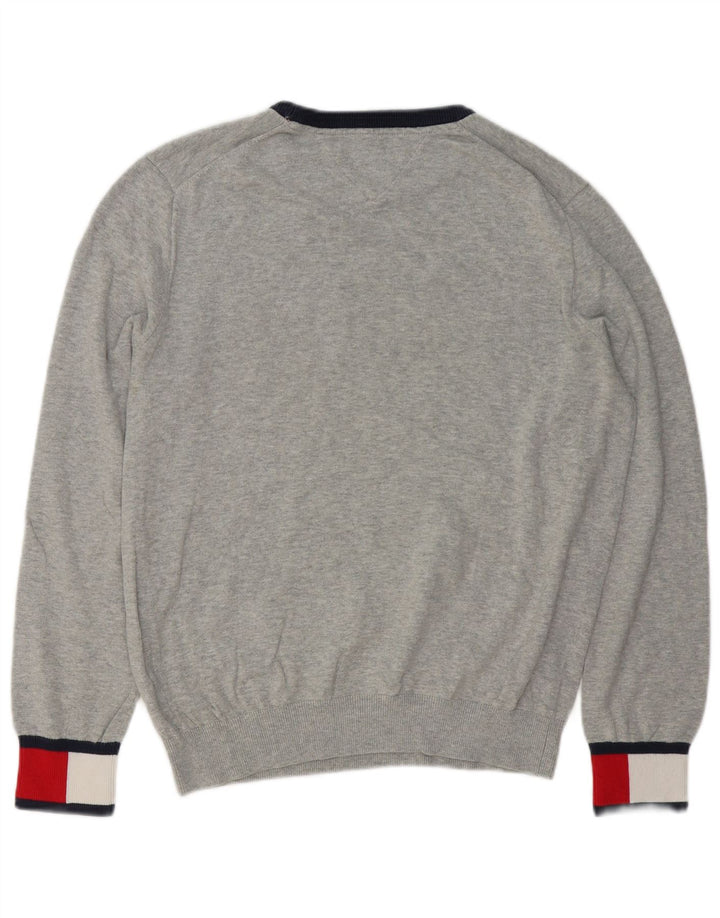 Suéter masculino TOMMY HILFIGER com gola redonda e bloco colorido cinza médio