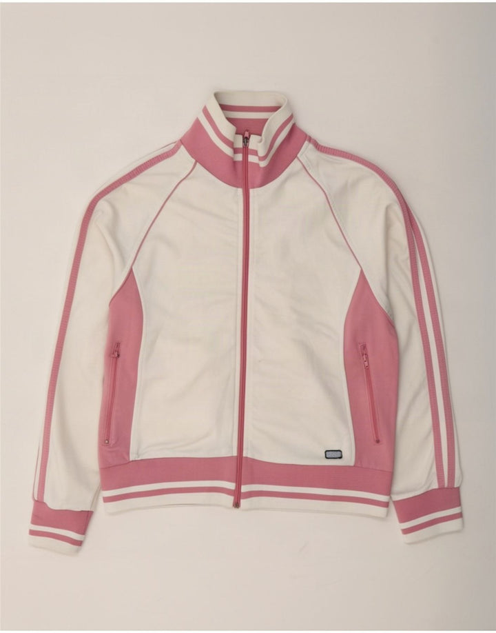 Asics Womens Tracksuit Top Jacket UK 10 Pequeno Branco Colourblock