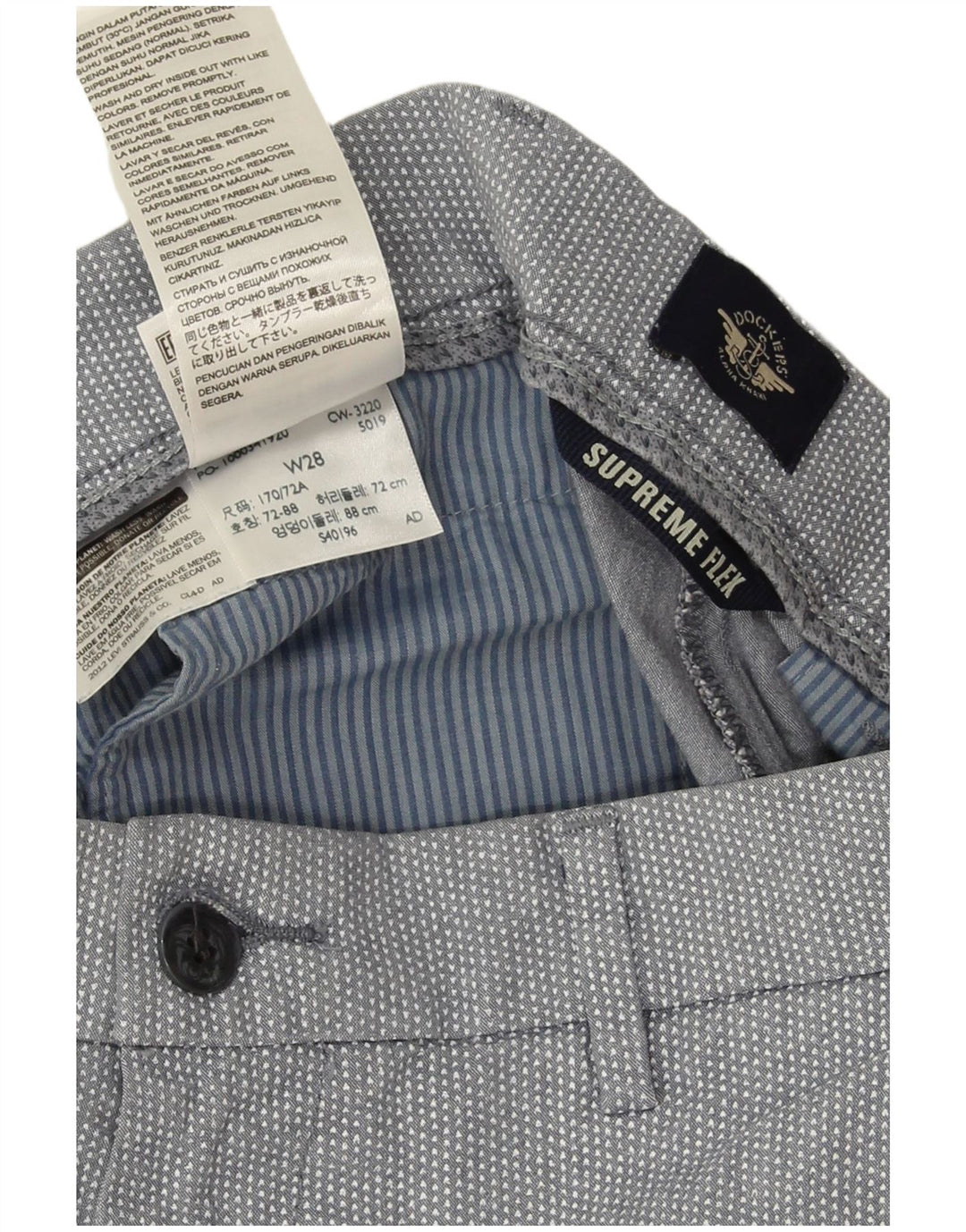 Shorts masculino Dockers Flex Chino W28 algodão manchado cinza médio