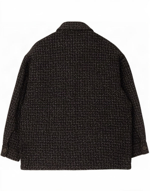 Zara Womens Oversized Utility Jacket UK 14 Médio Preto Xadrez Algodão