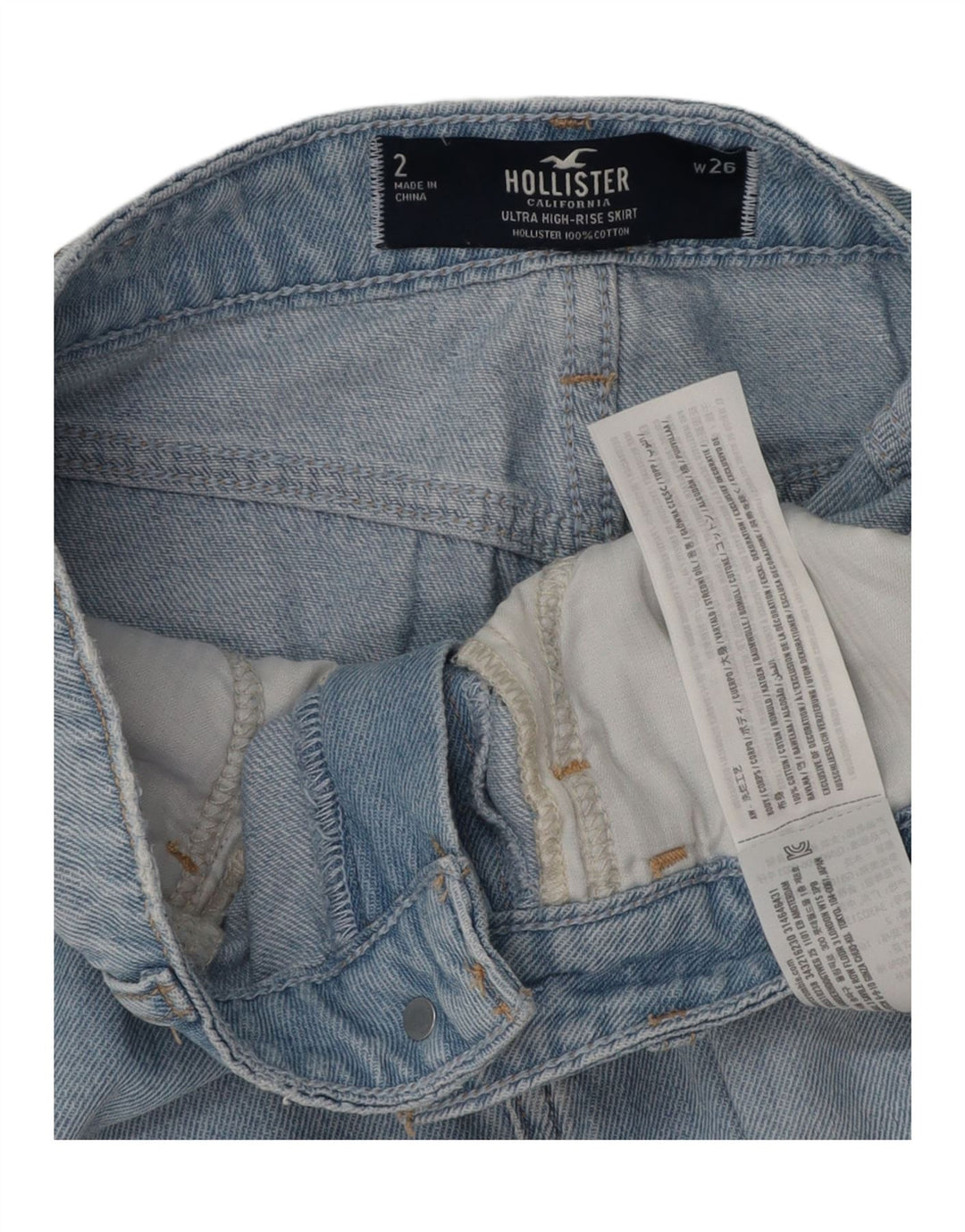 Saia jeans feminina HOLLISTER EUA 2 XS W26 algodão azul
