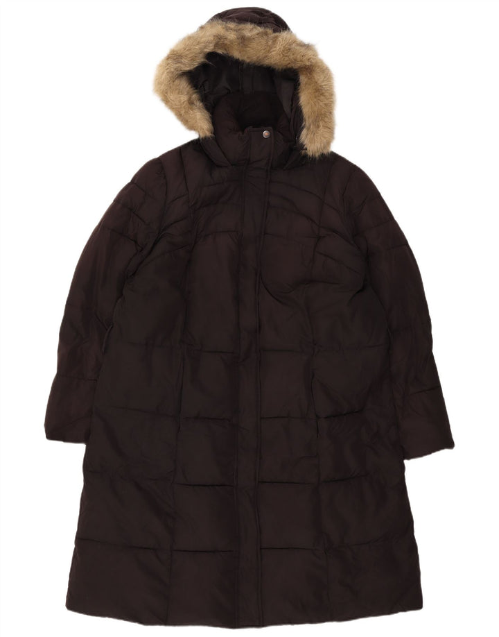 Casaco acolchoado com capuz feminino Marks & Spencer UK 18 XL poliéster preto