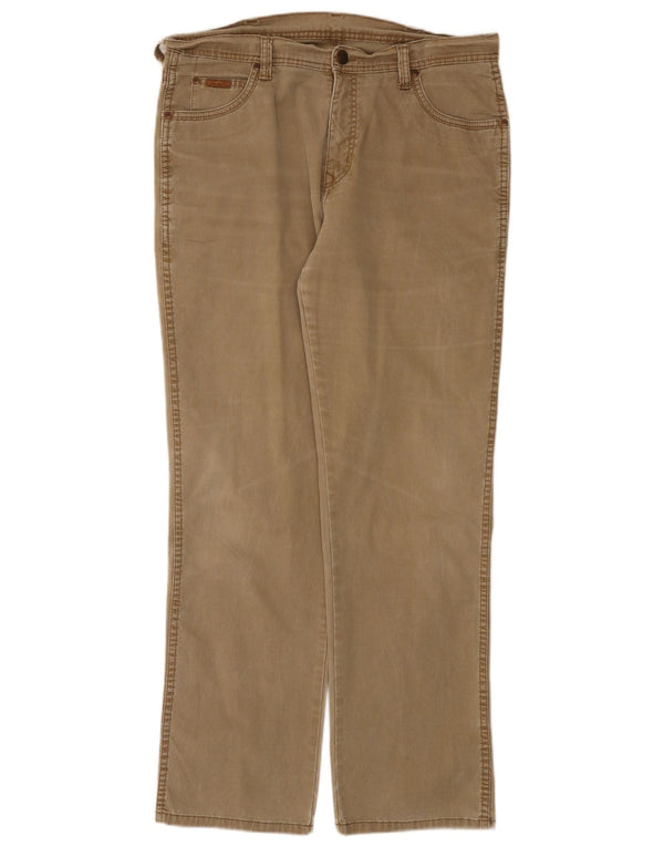 Wrangler Mens Texas Stretch Calça Casual Reta W36 L32 Algodão Bege