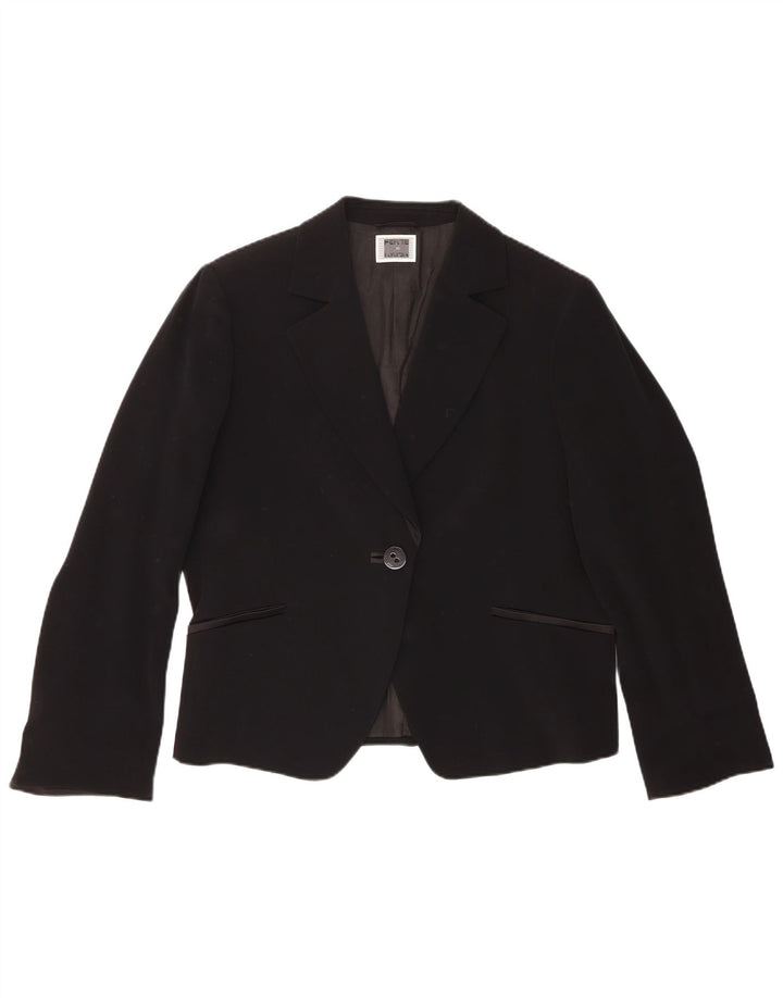 Jaqueta blazer feminina Perte by Krizia com 1 botão UK 18 XL preto triacetato