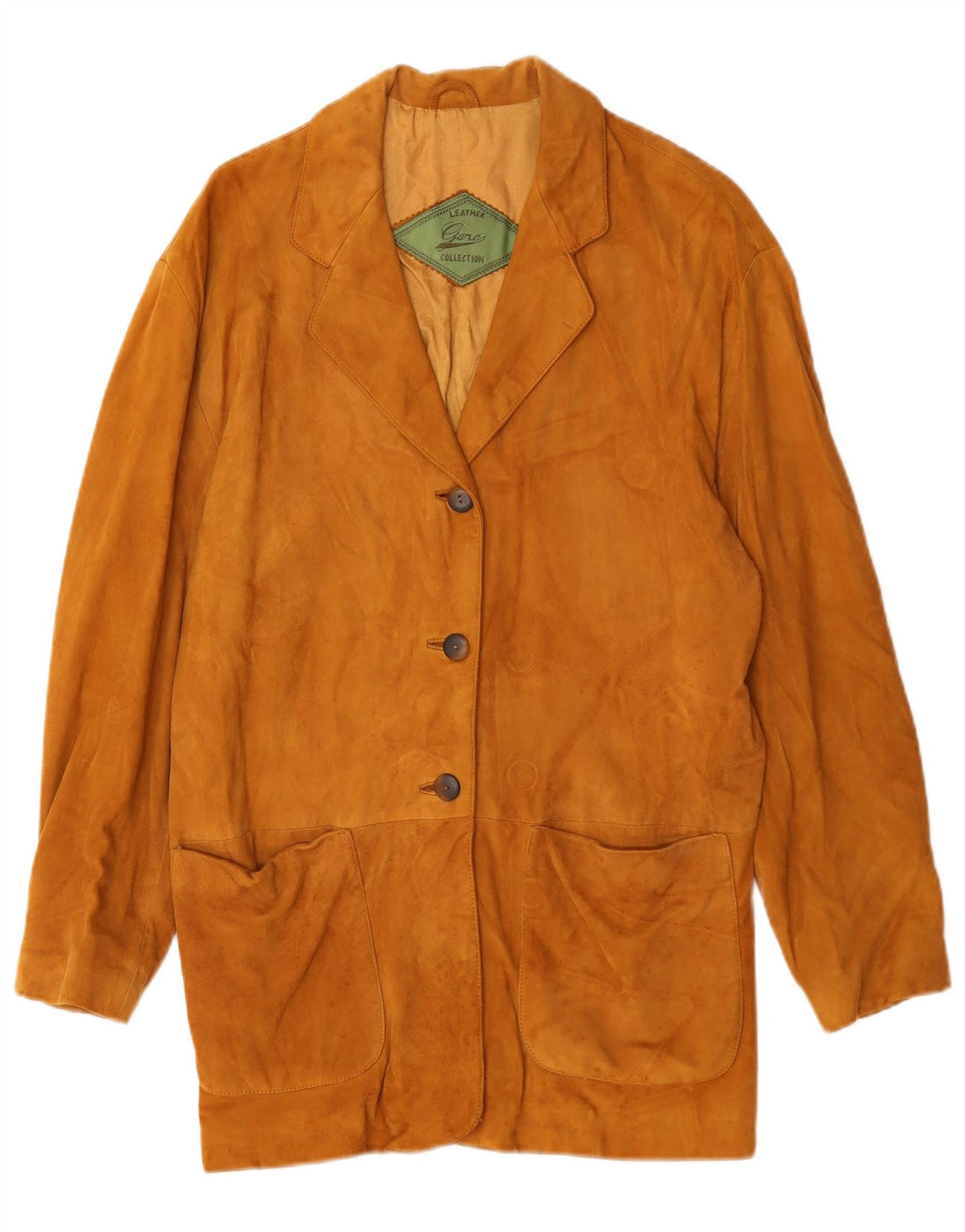 Jaqueta blazer feminina vintage de couro com 3 botões Reino Unido 14 couro marrom médio