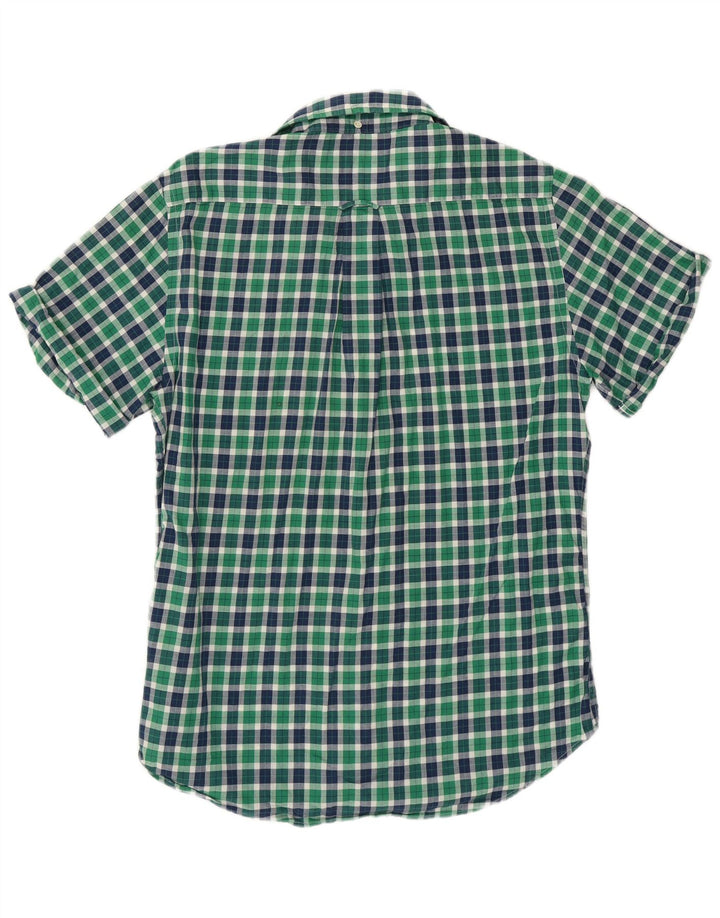 Camisa masculina Rugger de manga curta Gant algodão xadrez verde médio