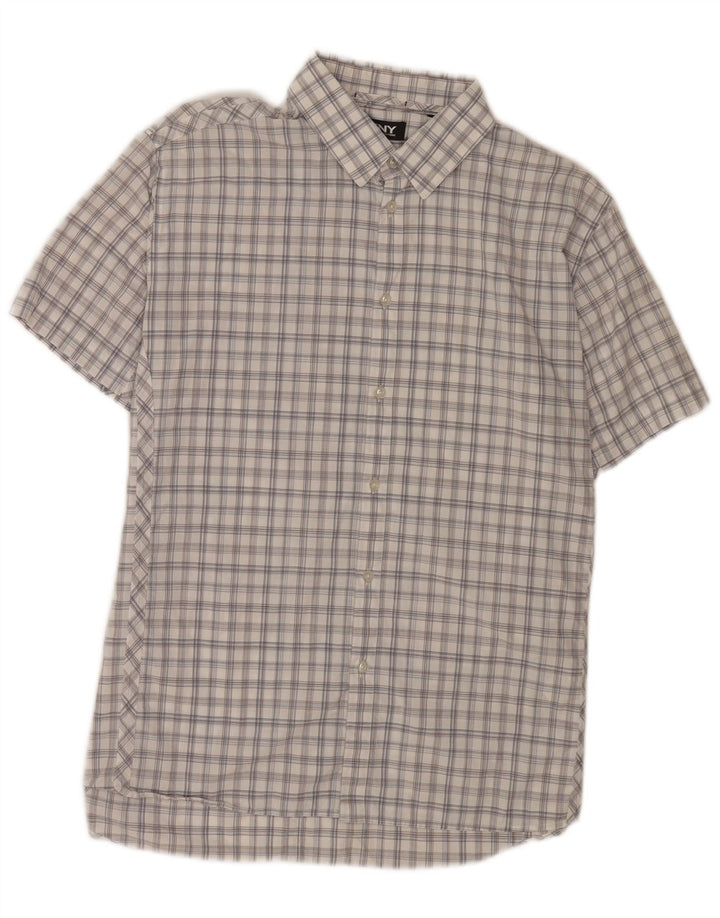 Camisa masculina de manga curta Dkny grande algodão xadrez branco