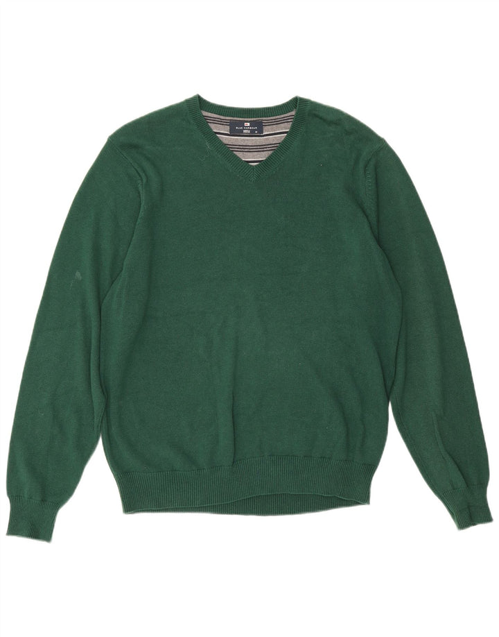 Suéter masculino Marks & Spencer Blue Harbor com decote em V, algodão verde médio