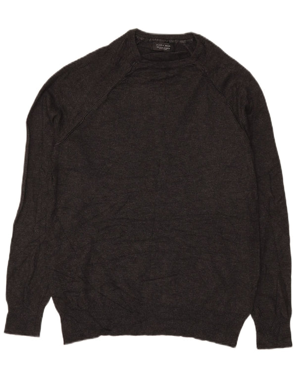 Zara Suéter masculino com gola redonda cinza médio