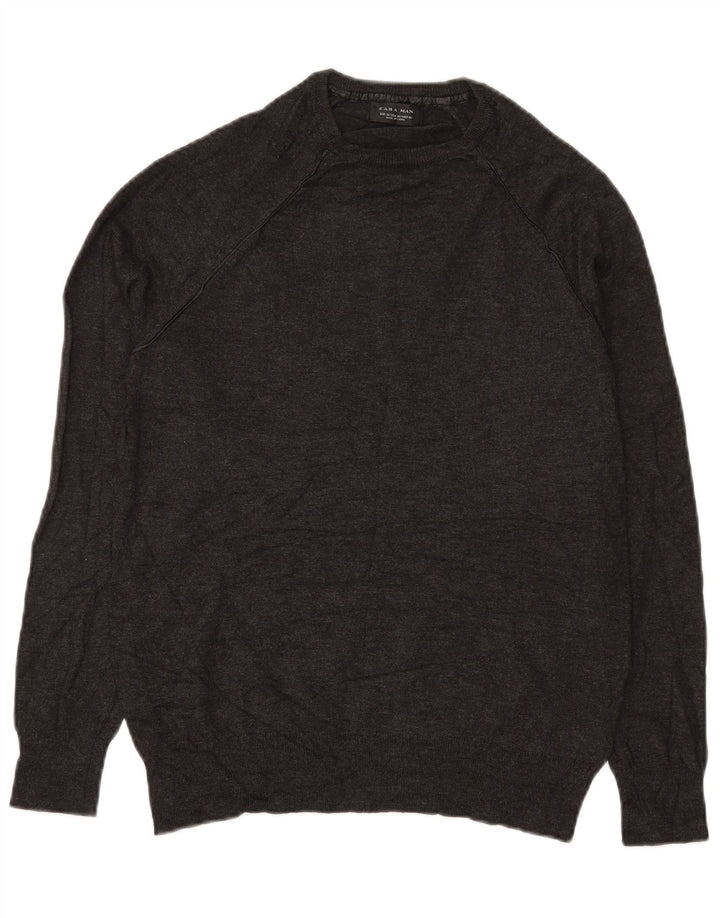 Zara Suéter masculino com gola redonda cinza médio